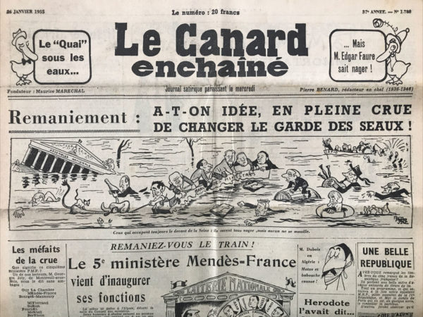 Couac ! | N° 1788 du Canard Enchaîné - 26 Janvier 1955 | Nos Exemplaires du Canard Enchaîné sont archivés dans de bonnes conditions de conservation (obscurité, hygrométrie maitrisée et faible température), ce qui s'avère indispensable pour des journaux anciens. | 1788