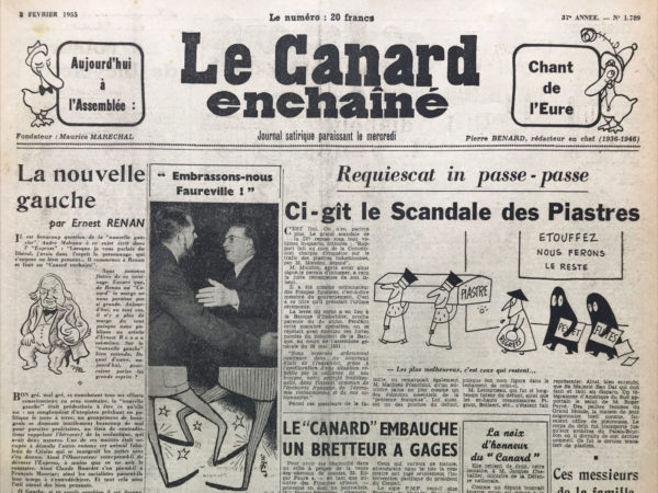 Couac ! | N° 1789 du Canard Enchaîné - 2 Février 1955 | Nos Exemplaires du Canard Enchaîné sont archivés dans de bonnes conditions de conservation (obscurité, hygrométrie maitrisée et faible température), ce qui s'avère indispensable pour des journaux anciens. | 1789