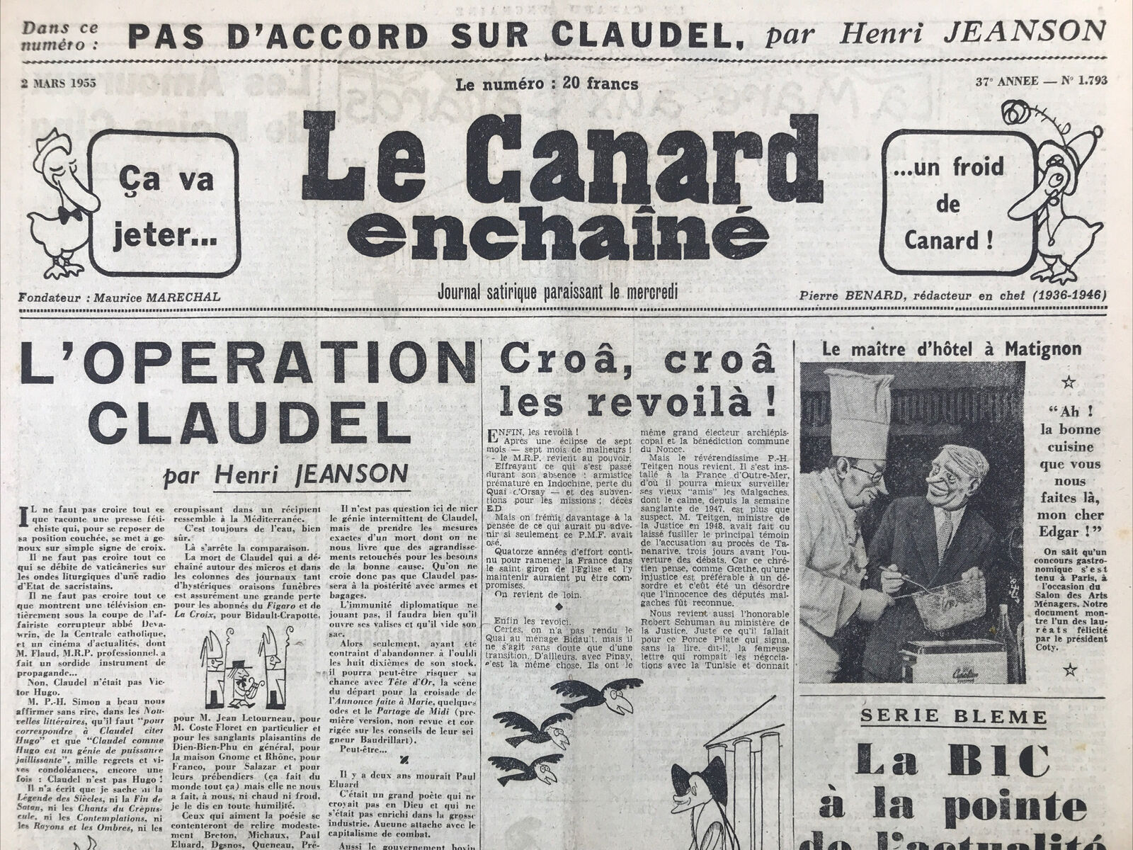 Couac ! | Acheter un Canard | Vente d'Anciens Journaux du Canard Enchaîné. Des Journaux Satiriques de Collection, Historiques & Authentiques de 1916 à 2004 ! | 1793