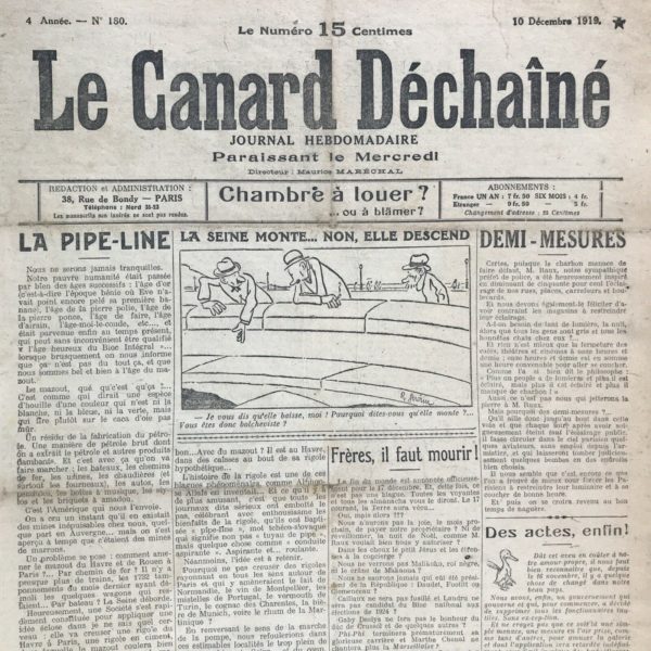 Couac ! | N° 180 du Canard Enchaîné - 10 Décembre 1919 | Nos Exemplaires du Canard Enchaîné sont archivés dans de bonnes conditions de conservation (obscurité, hygrométrie maitrisée et faible température), ce qui s'avère indispensable pour des journaux anciens. | 180