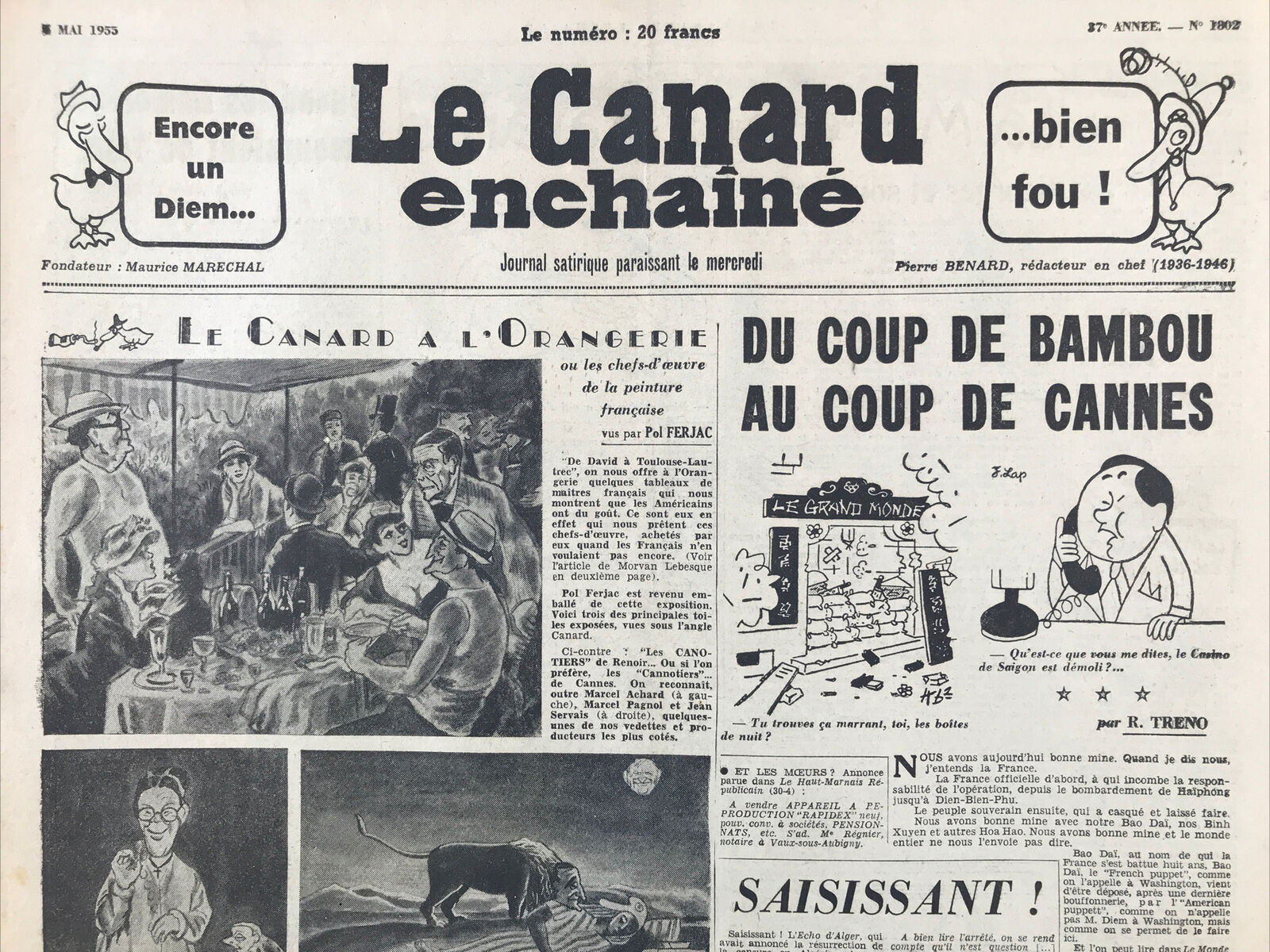 Couac ! | Acheter un Canard | Vente d'Anciens Journaux du Canard Enchaîné. Des Journaux Satiriques de Collection, Historiques & Authentiques de 1916 à 2004 ! | 1802