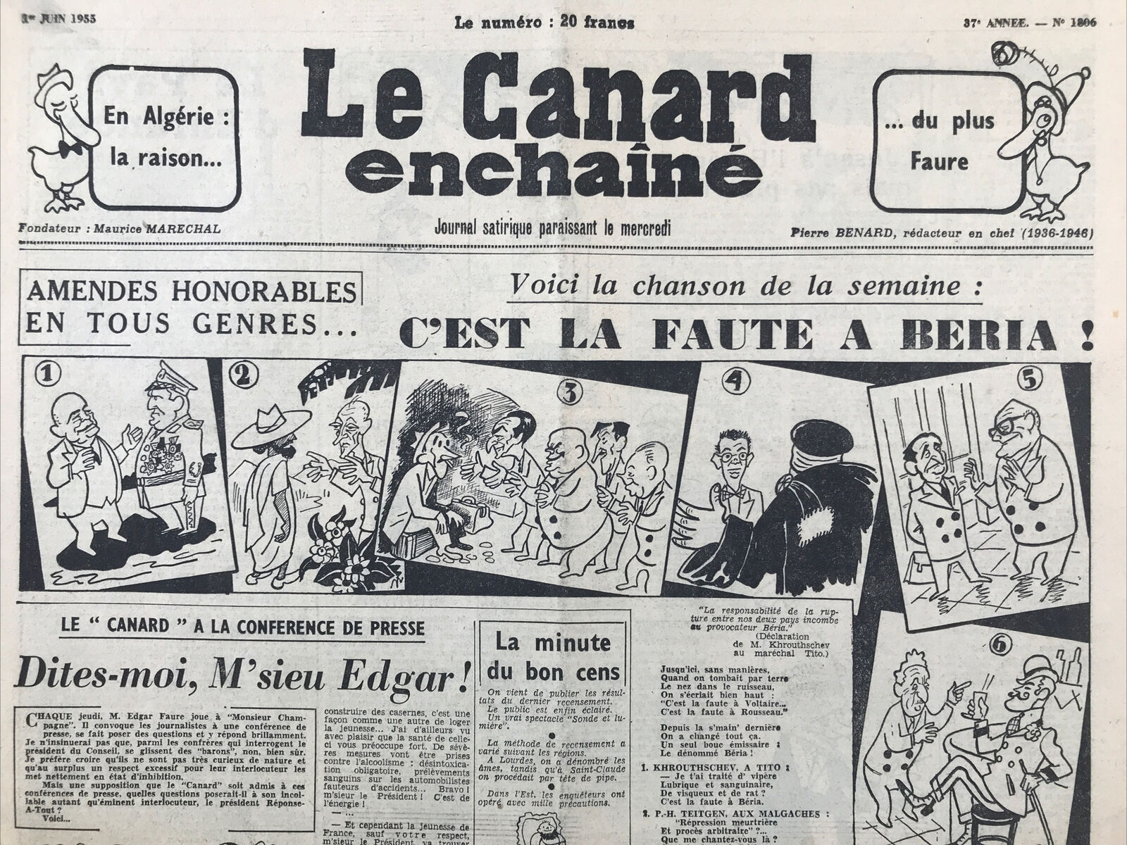 Couac ! | Acheter un Canard | Vente d'Anciens Journaux du Canard Enchaîné. Des Journaux Satiriques de Collection, Historiques & Authentiques de 1916 à 2004 ! | 1806