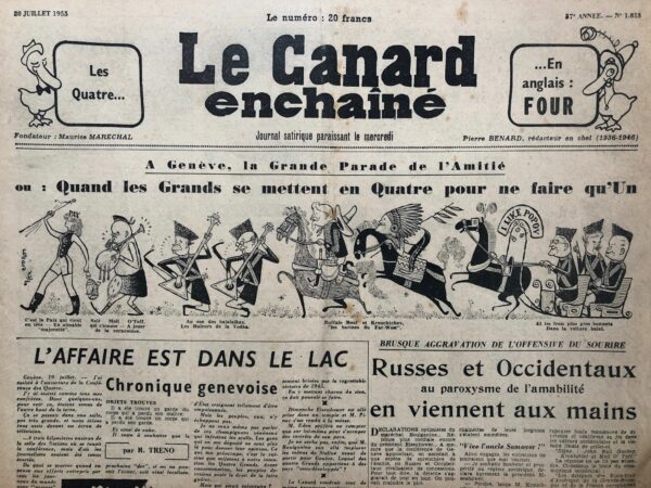 Couac ! | N° 1813 du Canard Enchaîné - 20 Juillet 1955 | Nos Exemplaires du Canard Enchaîné sont archivés dans de bonnes conditions de conservation (obscurité, hygrométrie maitrisée et faible température), ce qui s'avère indispensable pour des journaux anciens. | 1813 1