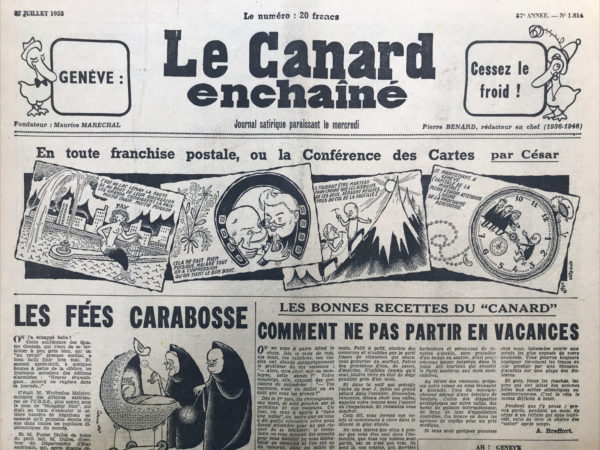 Couac ! | N° 1814 du Canard Enchaîné - 27 Juillet 1955 | Nos Exemplaires du Canard Enchaîné sont archivés dans de bonnes conditions de conservation (obscurité, hygrométrie maitrisée et faible température), ce qui s'avère indispensable pour des journaux anciens. | 1814