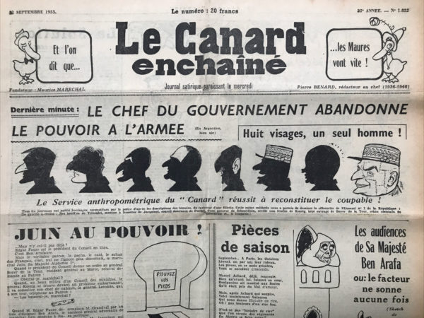 Couac ! | N° 1822 du Canard Enchaîné - 21 Septembre 1955 | Nos Exemplaires du Canard Enchaîné sont archivés dans de bonnes conditions de conservation (obscurité, hygrométrie maitrisée et faible température), ce qui s'avère indispensable pour des journaux anciens. | 1822