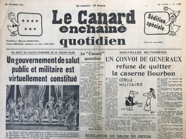 Couac ! | N° 1825 du Canard Enchaîné - 12 Octobre 1955 | Article de René fallet "Le gorille et le Pou" après l'Olympia de Georges Brassens. | 1825