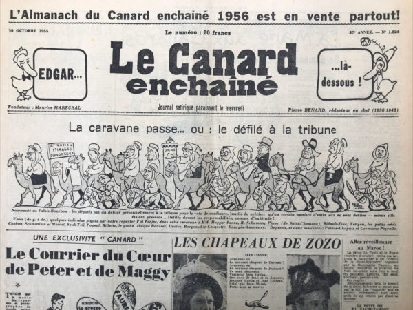 Couac ! | N° 1826 du Canard Enchaîné - 19 Octobre 1955 | Nos Exemplaires du Canard Enchaîné sont archivés dans de bonnes conditions de conservation (obscurité, hygrométrie maitrisée et faible température), ce qui s'avère indispensable pour des journaux anciens. | 1826