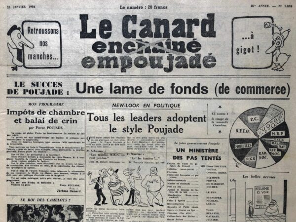 Couac ! | N° 1838 du Canard Enchaîné - 11 Janvier 1956 | Nos Exemplaires du Canard Enchaîné sont archivés dans de bonnes conditions de conservation (obscurité, hygrométrie maitrisée et faible température), ce qui s'avère indispensable pour des journaux anciens. | 1838 2