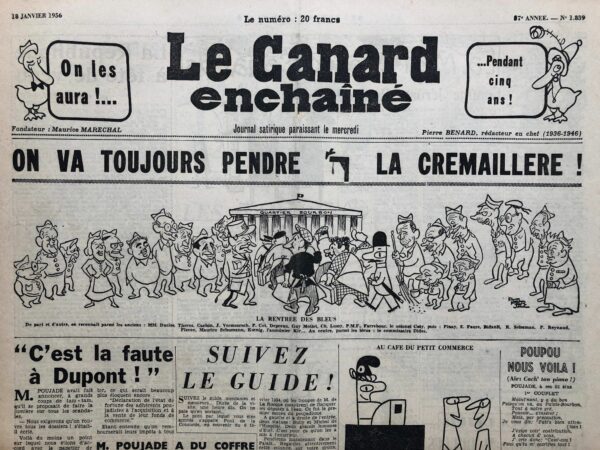 Couac ! | N° 1839 du Canard Enchaîné - 18 Janvier 1956 | Nos Exemplaires du Canard Enchaîné sont archivés dans de bonnes conditions de conservation (obscurité, hygrométrie maitrisée et faible température), ce qui s'avère indispensable pour des journaux anciens. | 1839 1