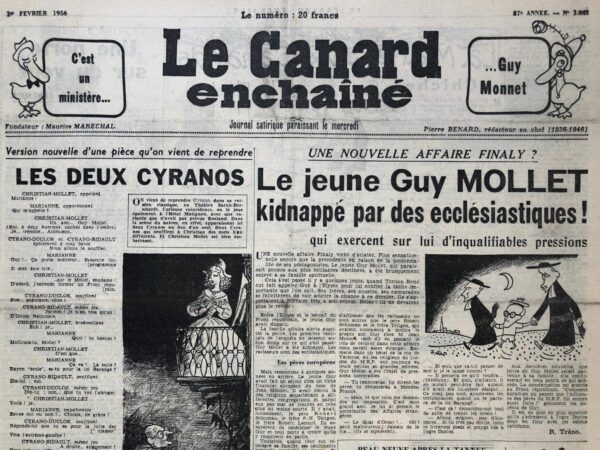 Couac ! | N° 1841 du Canard Enchaîné - 1 Février 1956 | Nos Exemplaires du Canard Enchaîné sont archivés dans de bonnes conditions de conservation (obscurité, hygrométrie maitrisée et faible température), ce qui s'avère indispensable pour des journaux anciens. | 1841 1