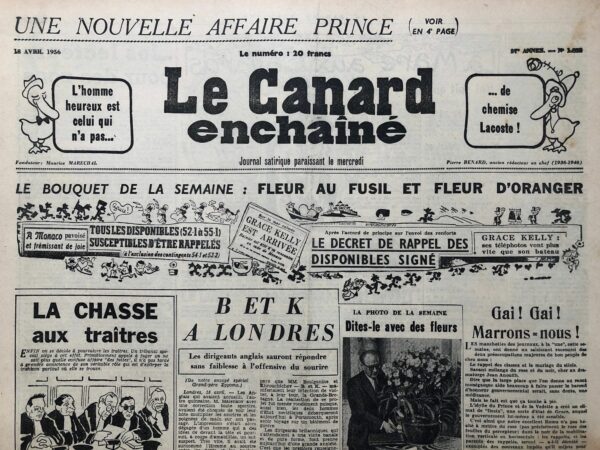 Couac ! | N° 1852 du Canard Enchaîné - 18 Avril 1956 | Nos Exemplaires du Canard Enchaîné sont archivés dans de bonnes conditions de conservation (obscurité, hygrométrie maitrisée et faible température), ce qui s'avère indispensable pour des journaux anciens. | 1852 1