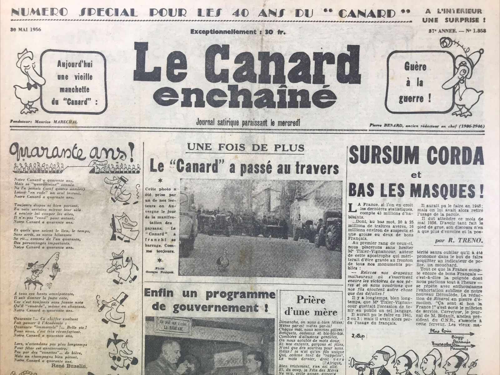 Couac ! | Acheter un Canard | Vente d'Anciens Journaux du Canard Enchaîné. Des Journaux Satiriques de Collection, Historiques & Authentiques de 1916 à 2004 ! | 1858