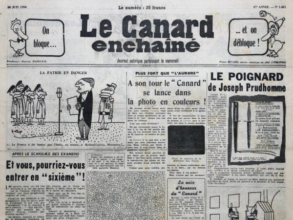 Couac ! | N° 1861 du Canard Enchaîné - 20 Juin 1956 | Nos Exemplaires du Canard Enchaîné sont archivés dans de bonnes conditions de conservation (obscurité, hygrométrie maitrisée et faible température), ce qui s'avère indispensable pour des journaux anciens. | 1861 1