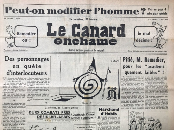 Couac ! | N° 1866 du Canard Enchaîné - 25 Juillet 1956 | Nos Exemplaires du Canard Enchaîné sont archivés dans de bonnes conditions de conservation (obscurité, hygrométrie maitrisée et faible température), ce qui s'avère indispensable pour des journaux anciens. | 1866