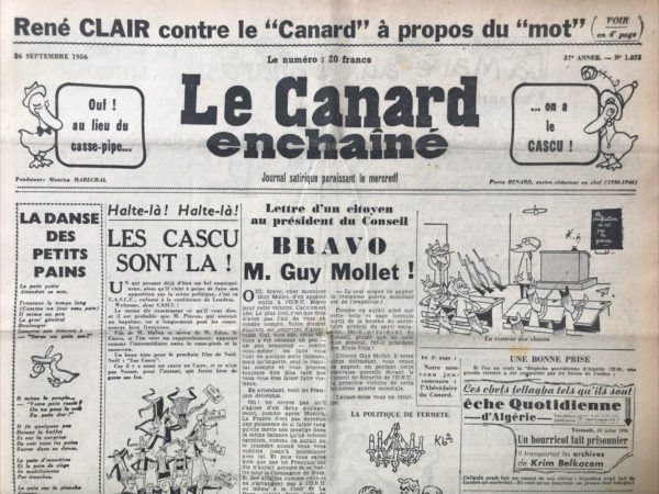 Couac ! | N° 1875 du Canard Enchaîné - 26 Septembre 1956 | Nos Exemplaires du Canard Enchaîné sont archivés dans de bonnes conditions de conservation (obscurité, hygrométrie maitrisée et faible température), ce qui s'avère indispensable pour des journaux anciens. | 1875