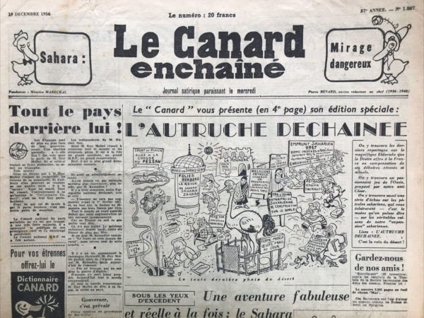 Couac ! | N° 1887 du Canard Enchaîné - 19 Décembre 1956 | Nos Exemplaires du Canard Enchaîné sont archivés dans de bonnes conditions de conservation (obscurité, hygrométrie maitrisée et faible température), ce qui s'avère indispensable pour des journaux anciens. | 1887