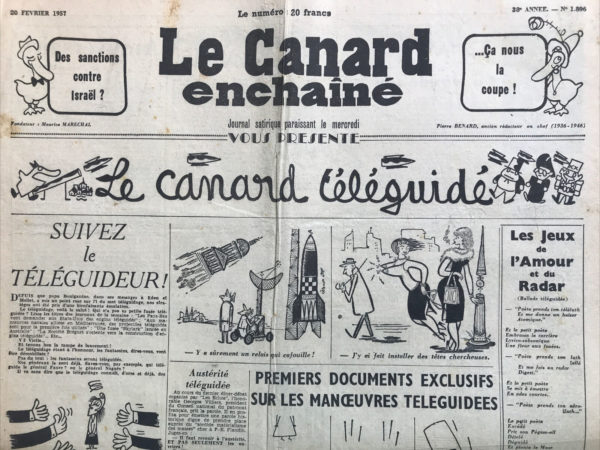 Couac ! | N° 1896 du Canard Enchaîné - 20 Février 1957 | Nos Exemplaires du Canard Enchaîné sont archivés dans de bonnes conditions de conservation (obscurité, hygrométrie maitrisée et faible température), ce qui s'avère indispensable pour des journaux anciens. | 1896