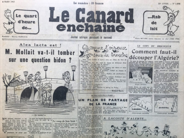 Couac ! | N° 1898 du Canard Enchaîné - 6 Mars 1957 | Nos Exemplaires du Canard Enchaîné sont archivés dans de bonnes conditions de conservation (obscurité, hygrométrie maitrisée et faible température), ce qui s'avère indispensable pour des journaux anciens. | 1898