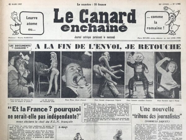 Couac ! | N° 1901 du Canard Enchaîné - 27 Mars 1957 | Nos Exemplaires du Canard Enchaîné sont archivés dans de bonnes conditions de conservation (obscurité, hygrométrie maitrisée et faible température), ce qui s'avère indispensable pour des journaux anciens. | 1901 e1723445774743