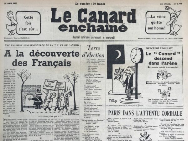 Couac ! | N° 1902 du Canard Enchaîné - 3 Avril 1957 | Nos Exemplaires du Canard Enchaîné sont archivés dans de bonnes conditions de conservation (obscurité, hygrométrie maitrisée et faible température), ce qui s'avère indispensable pour des journaux anciens. | 1902 e1723445855856