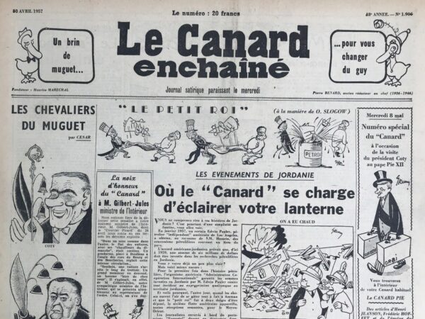 Couac ! | N° 1906 du Canard Enchaîné - 30 Avril 1957 | Nos Exemplaires du Canard Enchaîné sont archivés dans de bonnes conditions de conservation (obscurité, hygrométrie maitrisée et faible température), ce qui s'avère indispensable pour des journaux anciens. | 1906 e1723446020223