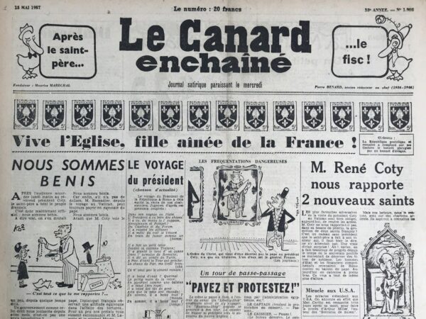 Couac ! | N° 1908 du Canard Enchaîné - 15 Mai 1957 | Nos Exemplaires du Canard Enchaîné sont archivés dans de bonnes conditions de conservation (obscurité, hygrométrie maitrisée et faible température), ce qui s'avère indispensable pour des journaux anciens. | 1908 e1723446167703