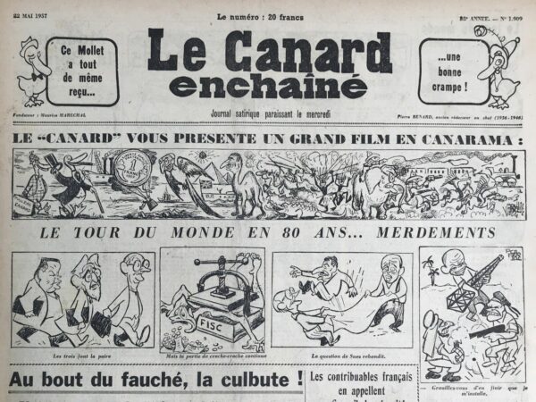 Couac ! | N° 1909 du Canard Enchaîné - 22 Mai 1957 | Nos Exemplaires du Canard Enchaîné sont archivés dans de bonnes conditions de conservation (obscurité, hygrométrie maitrisée et faible température), ce qui s'avère indispensable pour des journaux anciens. | 1909 e1723446386159