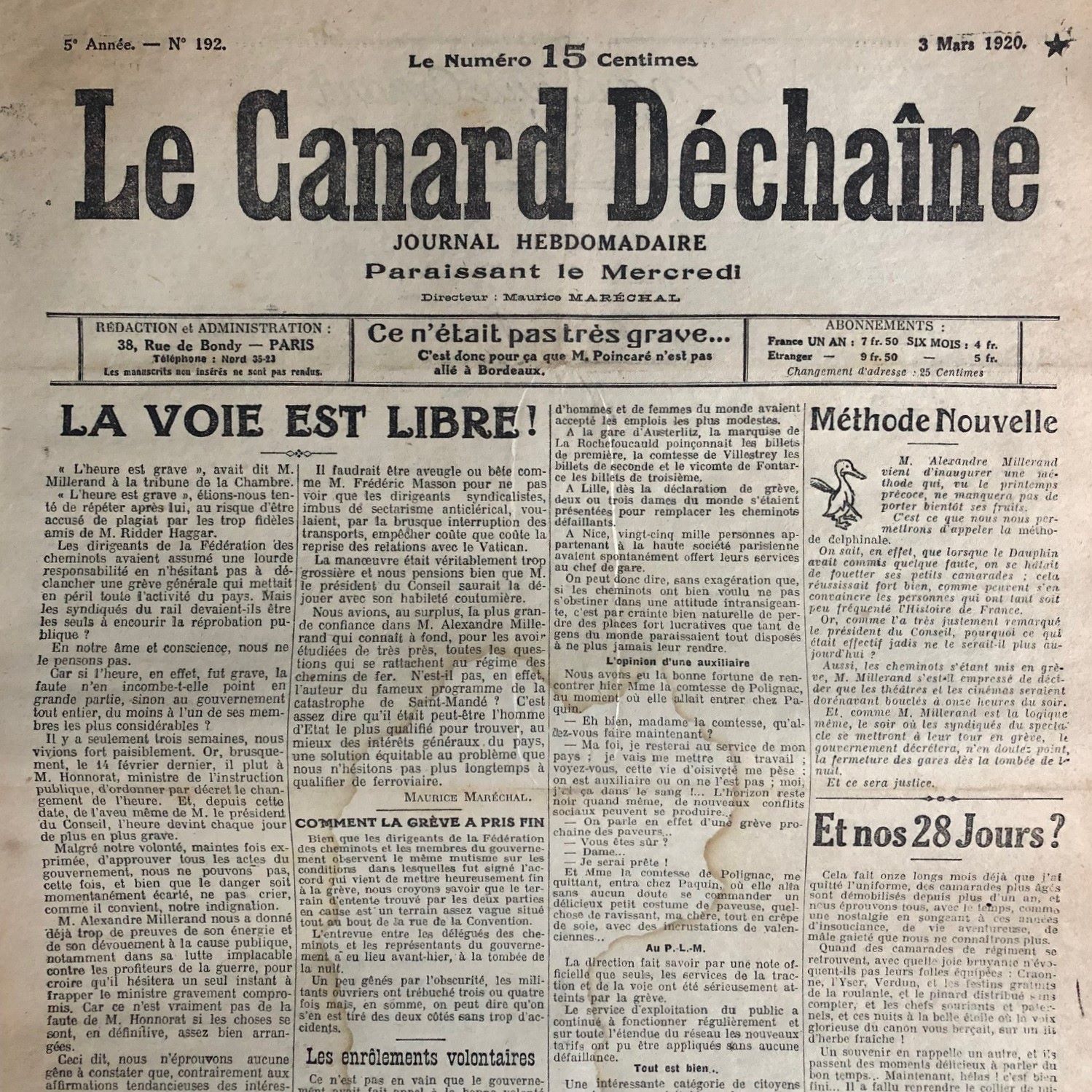 Couac ! | Acheter un Canard | Vente d'Anciens Journaux du Canard Enchaîné. Des Journaux Satiriques de Collection, Historiques & Authentiques de 1916 à 2004 ! | 192 1