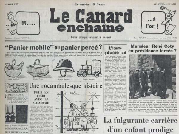 Couac ! | N° 1920 du Canard Enchaîné - 7 Août 1957 | Nos Exemplaires du Canard Enchaîné sont archivés dans de bonnes conditions de conservation (obscurité, hygrométrie maitrisée et faible température), ce qui s'avère indispensable pour des journaux anciens. | 1920 e1723447272738