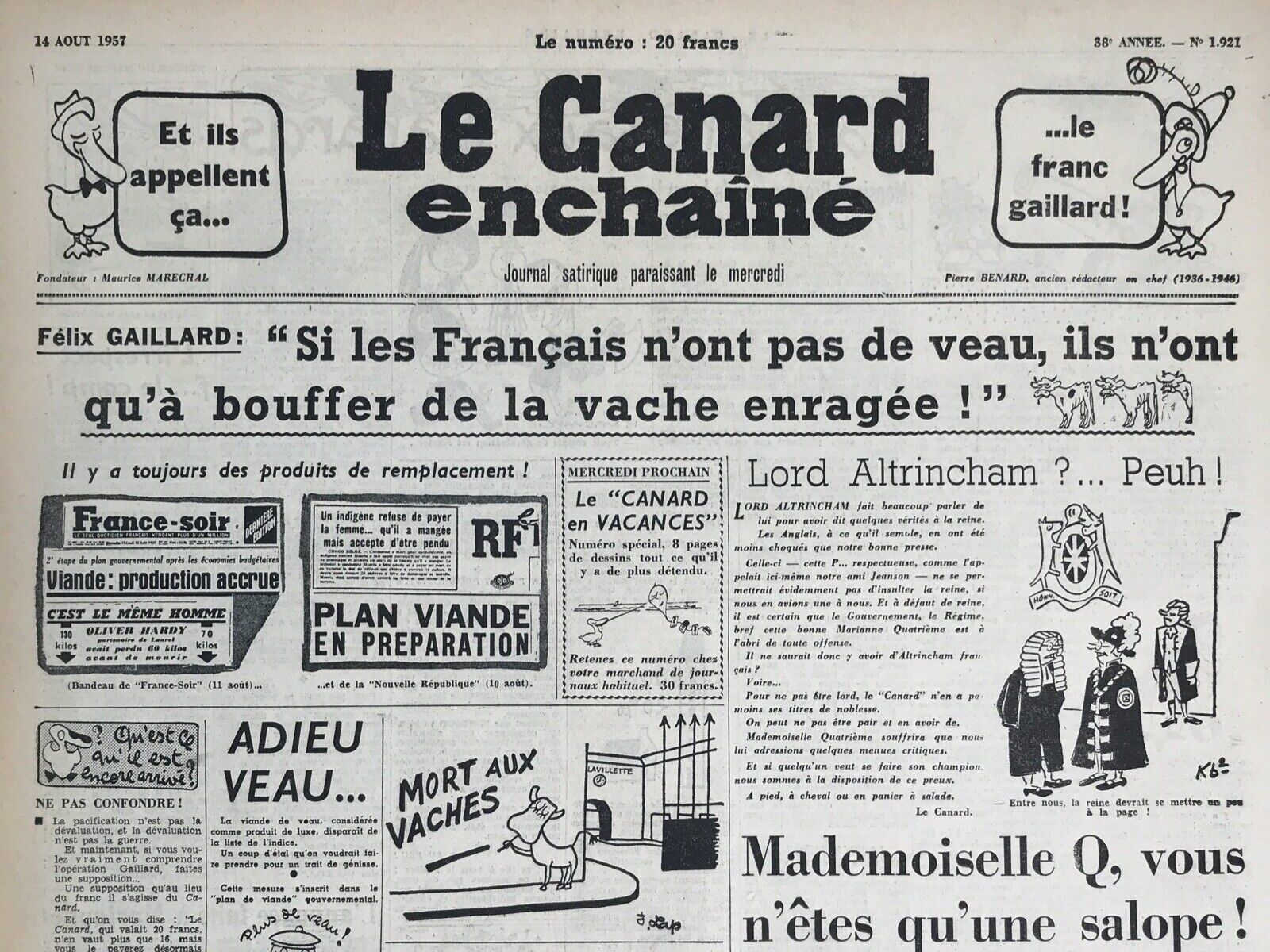 Couac ! | Acheter un Canard | Vente d'Anciens Journaux du Canard Enchaîné. Des Journaux Satiriques de Collection, Historiques & Authentiques de 1916 à 2004 ! | 1921 e1723447348770