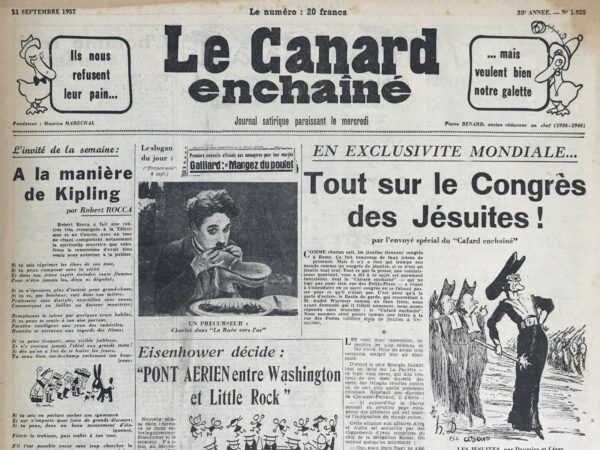 Couac ! | N° 1925 du Canard Enchaîné - 11 Septembre 1957 | Nos Exemplaires du Canard Enchaîné sont archivés dans de bonnes conditions de conservation (obscurité, hygrométrie maitrisée et faible température), ce qui s'avère indispensable pour des journaux anciens. | 1925 e1723447856737