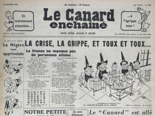 Couac ! | N° 1930 du Canard Enchaîné - 16 Octobre 1957 | Nos Exemplaires du Canard Enchaîné sont archivés dans de bonnes conditions de conservation (obscurité, hygrométrie maitrisée et faible température), ce qui s'avère indispensable pour des journaux anciens. | 1930 e1723449482359