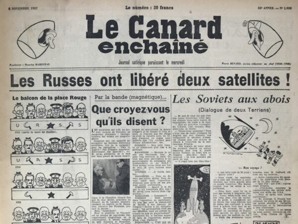 Couac ! | N° 1933 du Canard Enchaîné - 6 Novembre 1957 | Nos Exemplaires du Canard Enchaîné sont archivés dans de bonnes conditions de conservation (obscurité, hygrométrie maitrisée et faible température), ce qui s'avère indispensable pour des journaux anciens. | 1933 e1723449009819