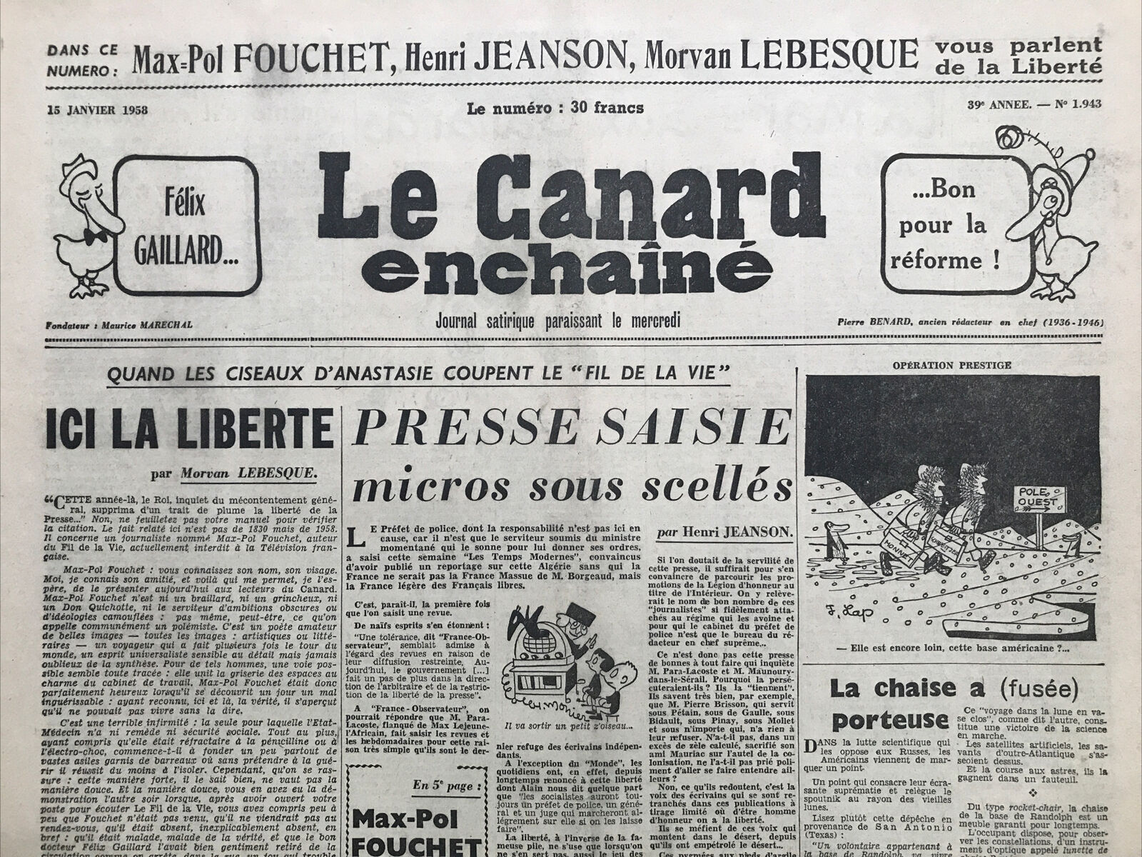 Couac ! | Acheter un Canard | Vente d'Anciens Journaux du Canard Enchaîné. Des Journaux Satiriques de Collection, Historiques & Authentiques de 1916 à 2004 ! | 1943