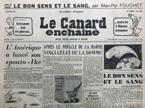 Couac ! | N° 1946 du Canard Enchaîné - 5 Février 1958 | Nos Exemplaires du Canard Enchaîné sont archivés dans de bonnes conditions de conservation (obscurité, hygrométrie maitrisée et faible température), ce qui s'avère indispensable pour des journaux anciens. | 1946