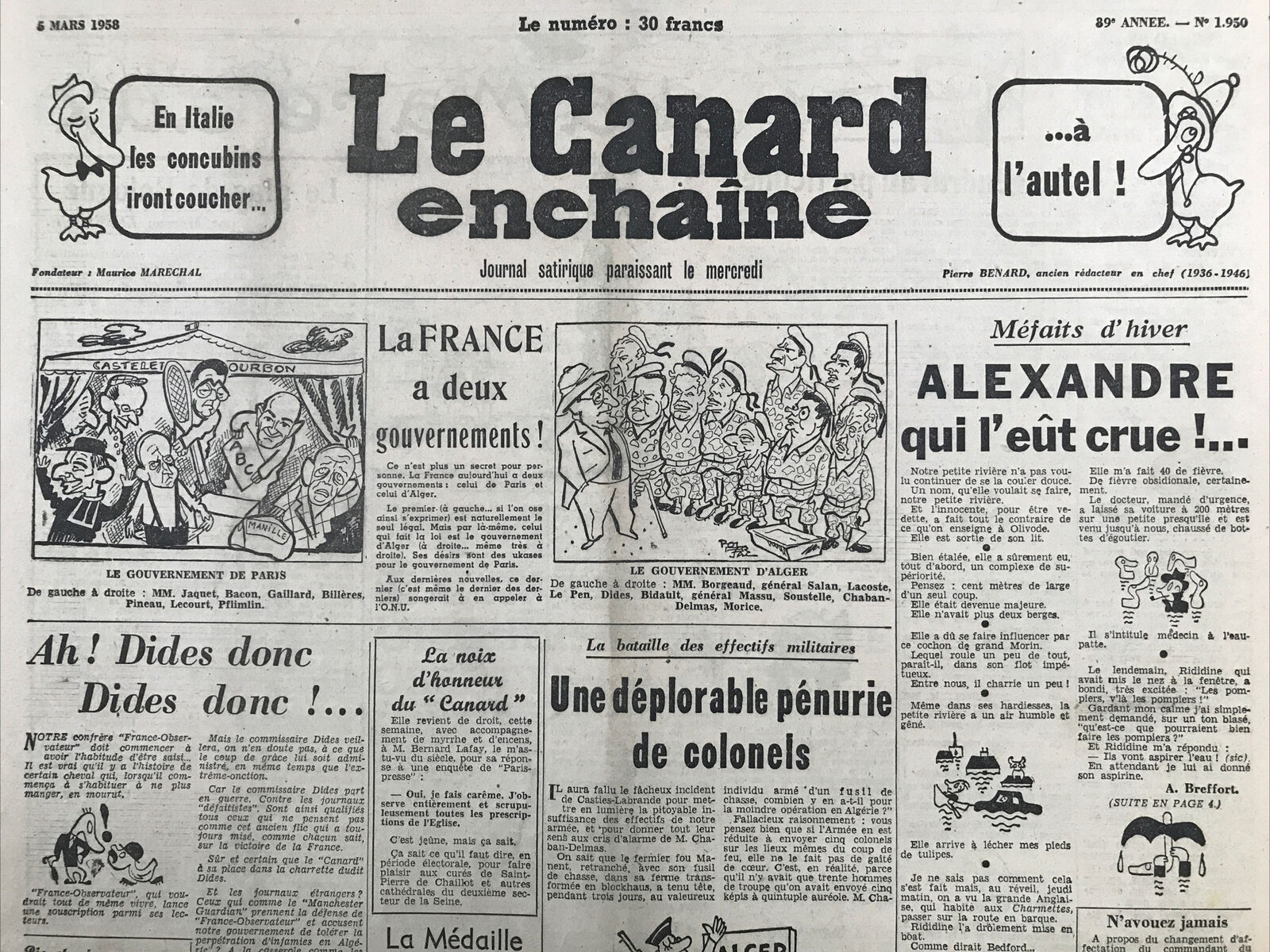 Couac ! | Acheter un Canard | Vente d'Anciens Journaux du Canard Enchaîné. Des Journaux Satiriques de Collection, Historiques & Authentiques de 1916 à 2004 ! | 1950