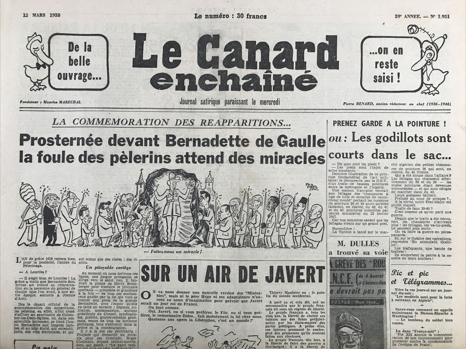 Couac ! | Acheter un Canard | Vente d'Anciens Journaux du Canard Enchaîné. Des Journaux Satiriques de Collection, Historiques & Authentiques de 1916 à 2004 ! | 1951