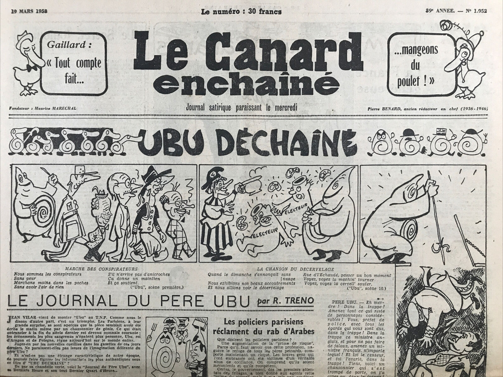 Couac ! | Acheter un Canard | Vente d'Anciens Journaux du Canard Enchaîné. Des Journaux Satiriques de Collection, Historiques & Authentiques de 1916 à 2004 ! | 1952