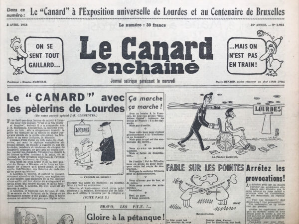 Couac ! | N° 1954 du Canard Enchaîné - 2 Avril 1958 | BARBARA crève l'Ecluse - Article de Henry Magnan | 1954