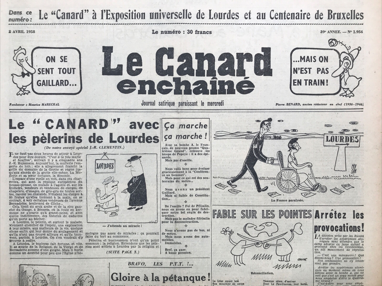 Couac ! | Acheter un Canard | Vente d'Anciens Journaux du Canard Enchaîné. Des Journaux Satiriques de Collection, Historiques & Authentiques de 1916 à 2004 ! | 1954