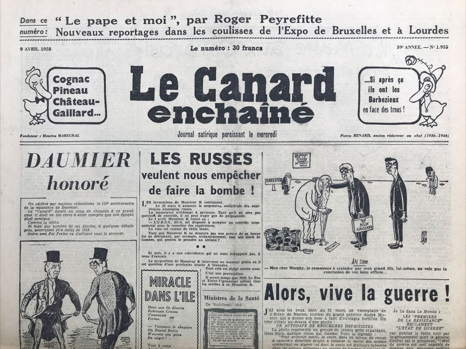 Couac ! | Acheter un Canard | Vente d'Anciens Journaux du Canard Enchaîné. Des Journaux Satiriques de Collection, Historiques & Authentiques de 1916 à 2004 ! | 1955