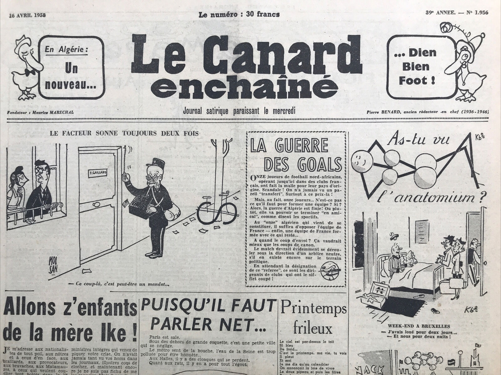 Couac ! | Acheter un Canard | Vente d'Anciens Journaux du Canard Enchaîné. Des Journaux Satiriques de Collection, Historiques & Authentiques de 1916 à 2004 ! | 1956