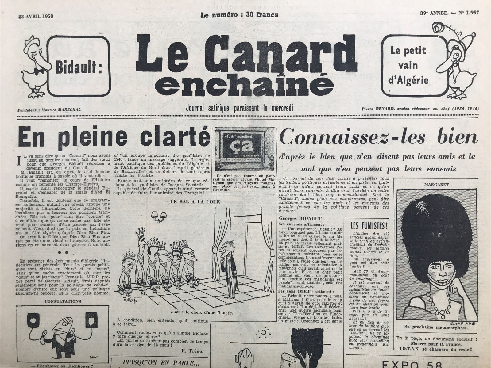 Couac ! | Acheter un Canard | Vente d'Anciens Journaux du Canard Enchaîné. Des Journaux Satiriques de Collection, Historiques & Authentiques de 1916 à 2004 ! | 1957