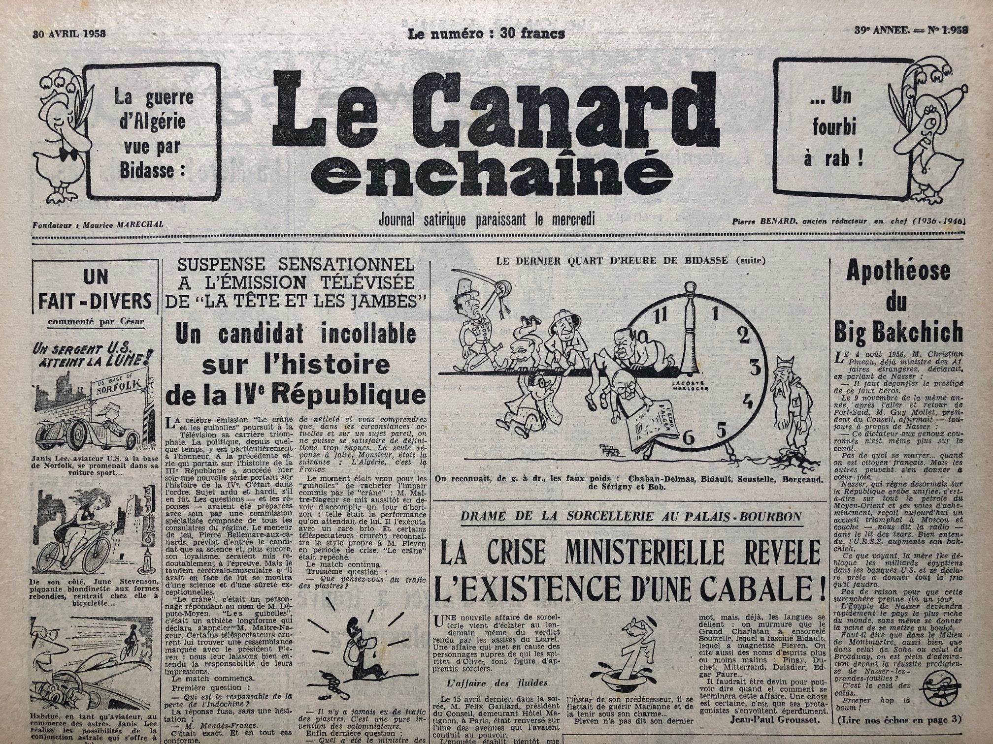 Couac ! | Acheter un Canard | Vente d'Anciens Journaux du Canard Enchaîné. Des Journaux Satiriques de Collection, Historiques & Authentiques de 1916 à 2004 ! | 1958 1