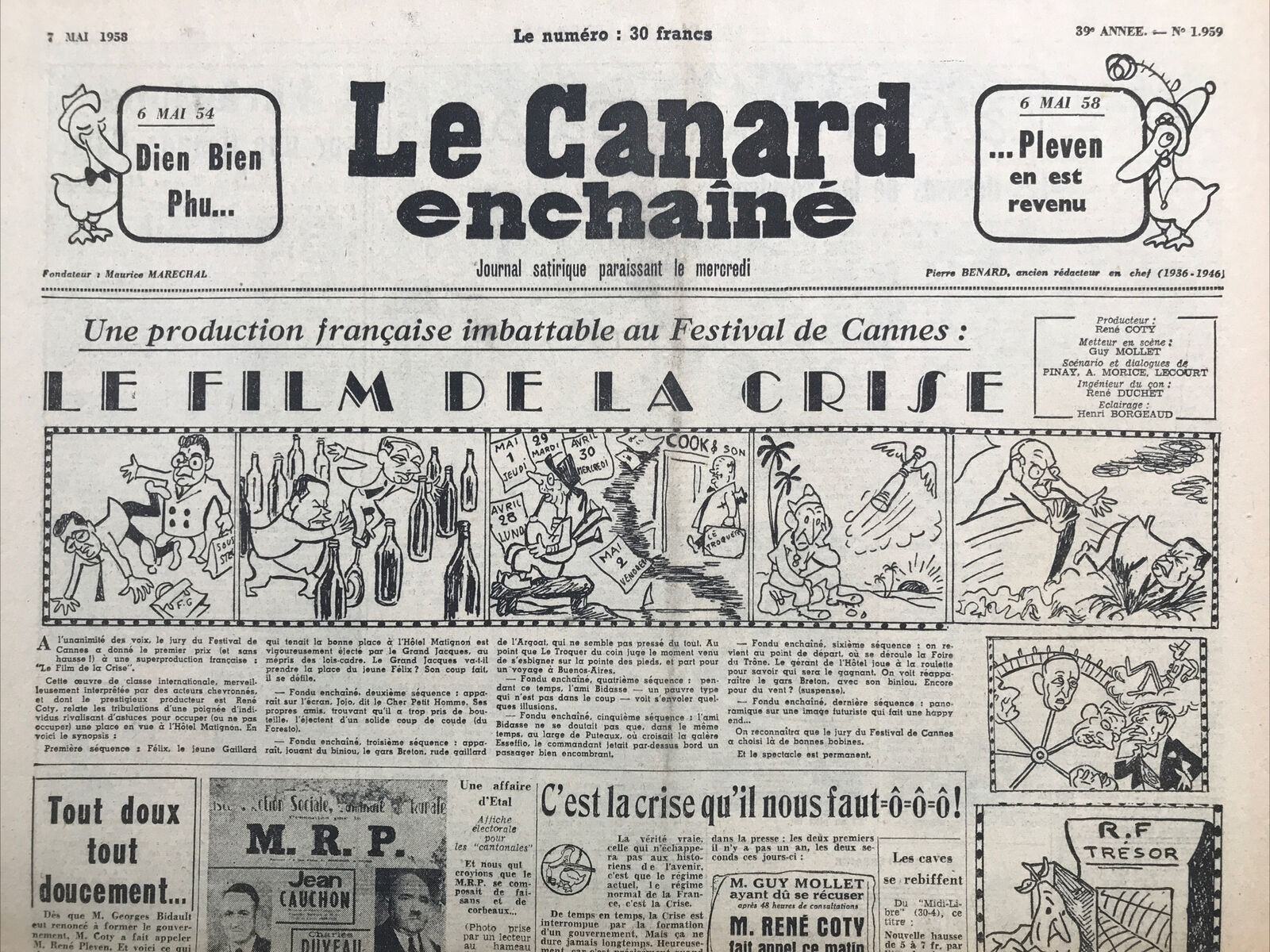 Couac ! | Acheter un Canard | Vente d'Anciens Journaux du Canard Enchaîné. Des Journaux Satiriques de Collection, Historiques & Authentiques de 1916 à 2004 ! | 1959