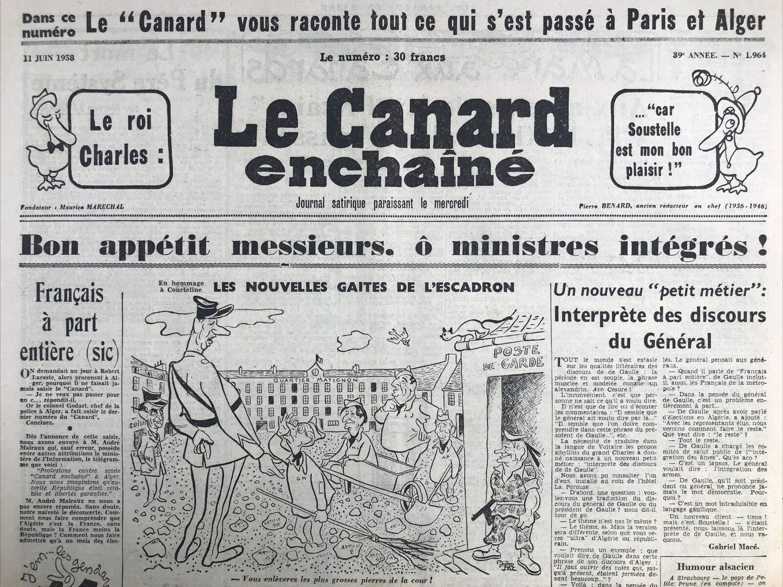 Couac ! | Acheter un Canard | Vente d'Anciens Journaux du Canard Enchaîné. Des Journaux Satiriques de Collection, Historiques & Authentiques de 1916 à 2004 ! | 1964