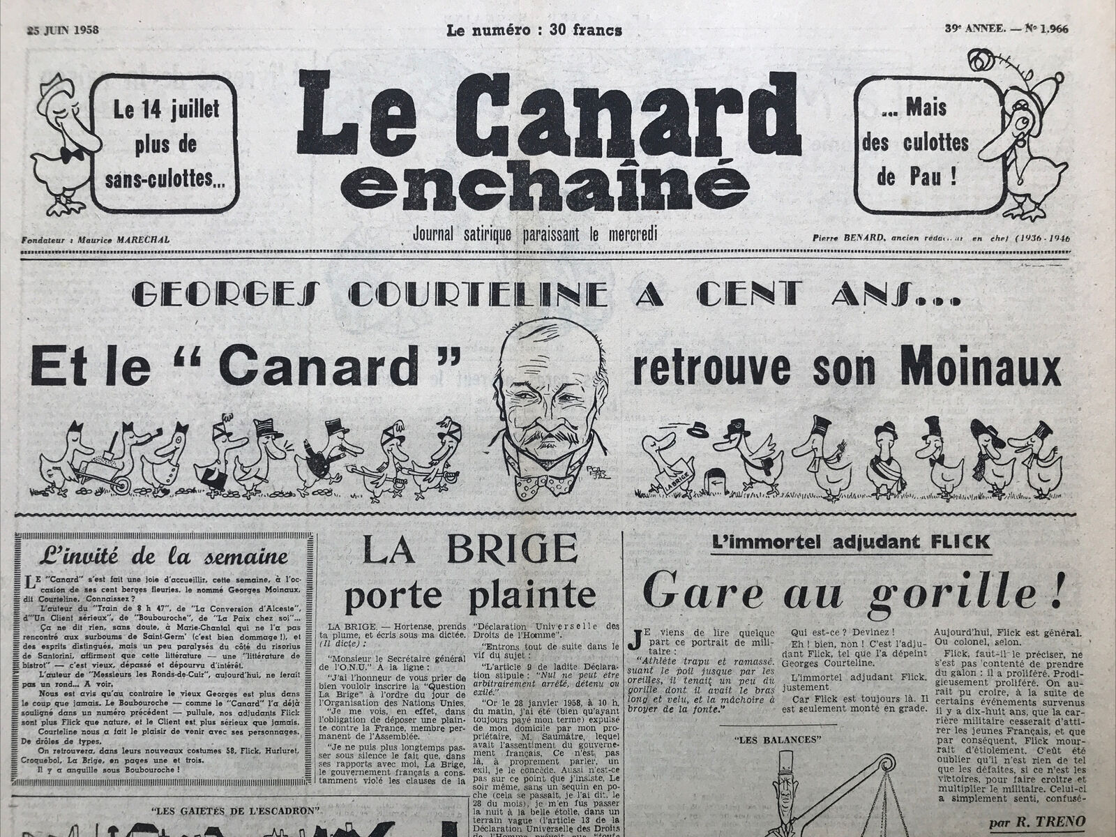 Couac ! | Acheter un Canard | Vente d'Anciens Journaux du Canard Enchaîné. Des Journaux Satiriques de Collection, Historiques & Authentiques de 1916 à 2004 ! | 1966