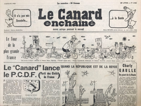 Couac ! | N° 1968 du Canard Enchaîné - 9 Juillet 1958 | Nos Exemplaires du Canard Enchaîné sont archivés dans de bonnes conditions de conservation (obscurité, hygrométrie maitrisée et faible température), ce qui s'avère indispensable pour des journaux anciens. | 1968