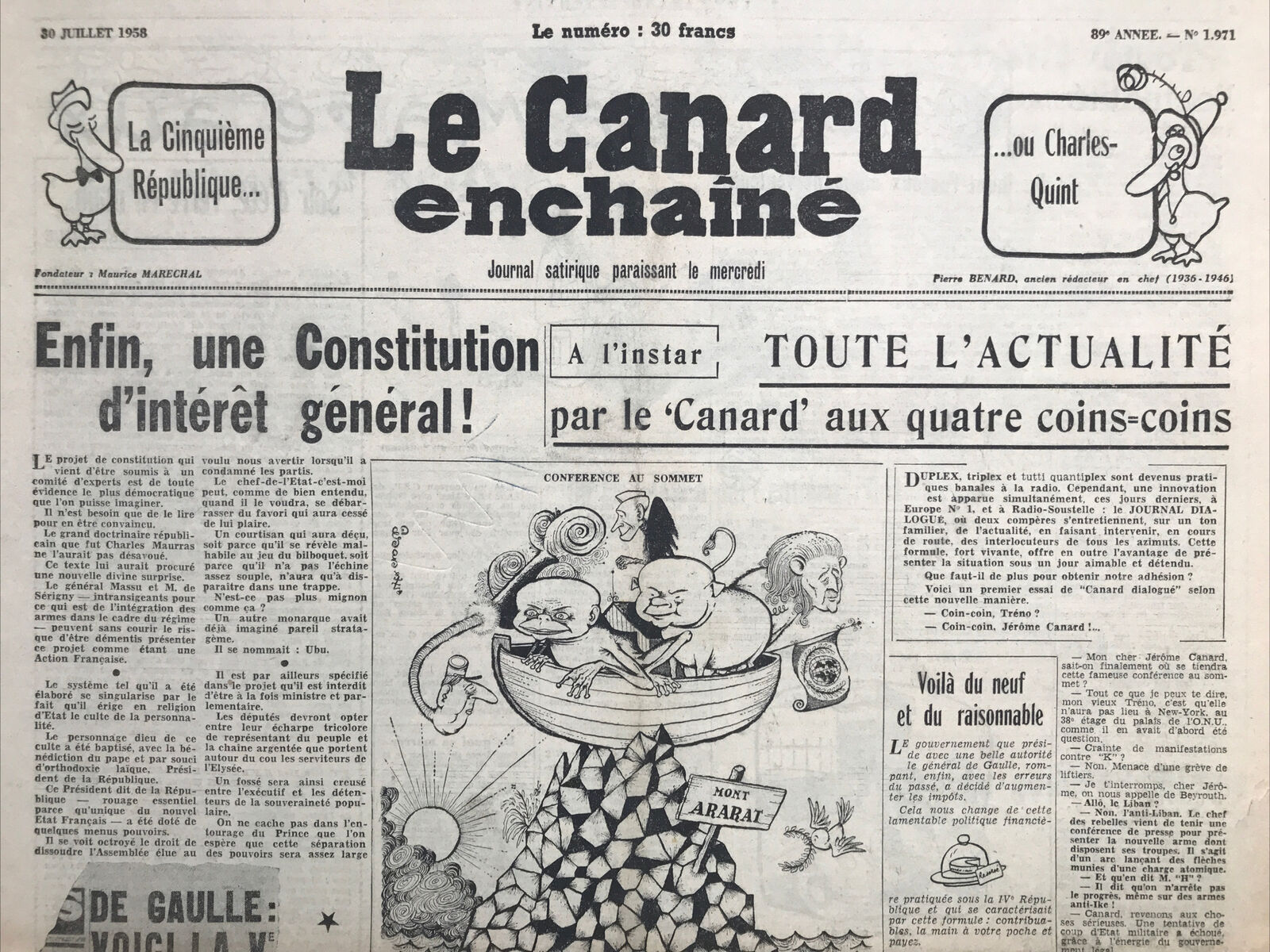 Couac ! | Acheter un Canard | Vente d'Anciens Journaux du Canard Enchaîné. Des Journaux Satiriques de Collection, Historiques & Authentiques de 1916 à 2004 ! | 1971