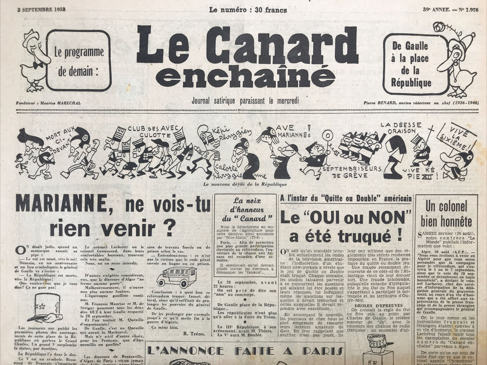 Couac ! | Acheter un Canard | Vente d'Anciens Journaux du Canard Enchaîné. Des Journaux Satiriques de Collection, Historiques & Authentiques de 1916 à 2004 ! | 1976